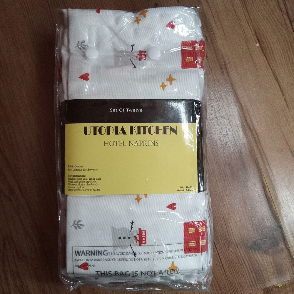 Utopia Kitchen Snowman White Cloth Napkins [12 Pack, 18x18 Inch] Cotton Blend...
